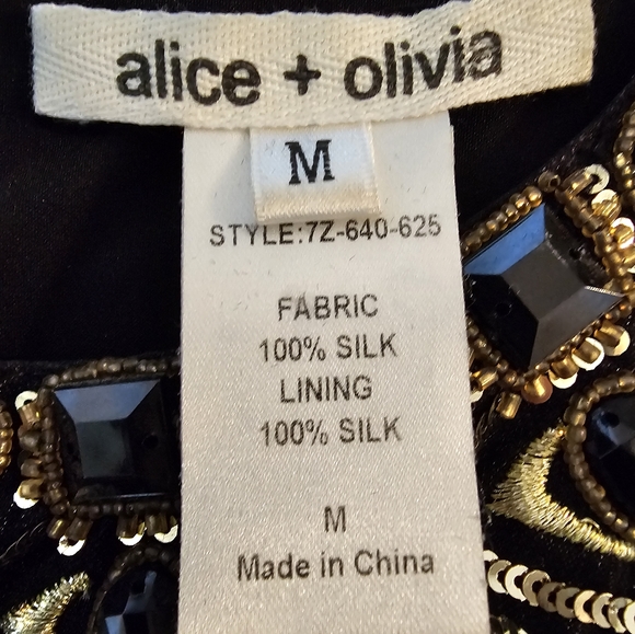 NWOT Alice + Olivia Black Embellished Neck Detail Sleeveless Silk Trapeze Dress - Picture 5 of 8